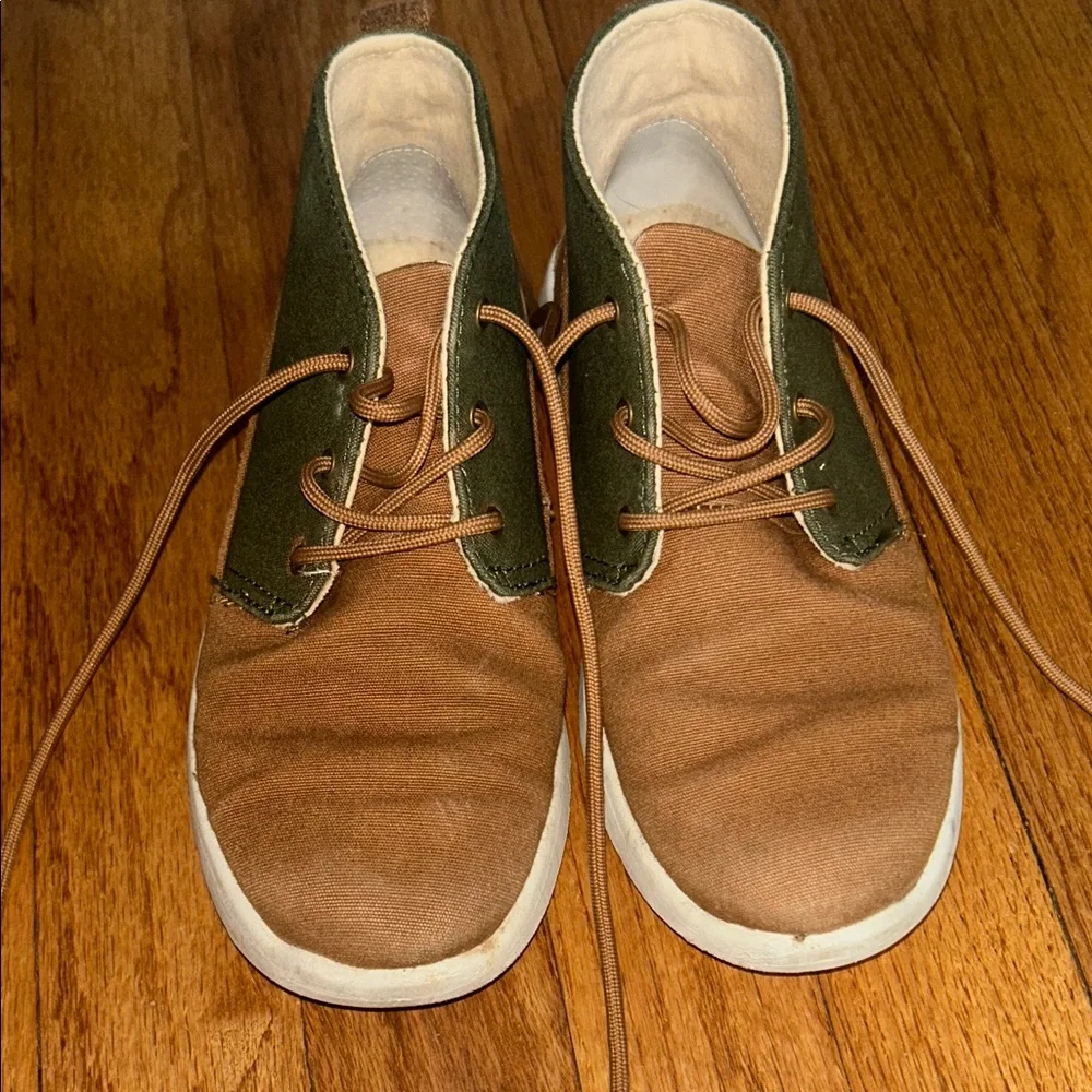 Kids UGG Chukka Boots - Brown & Olive Green Canvas with White Soles